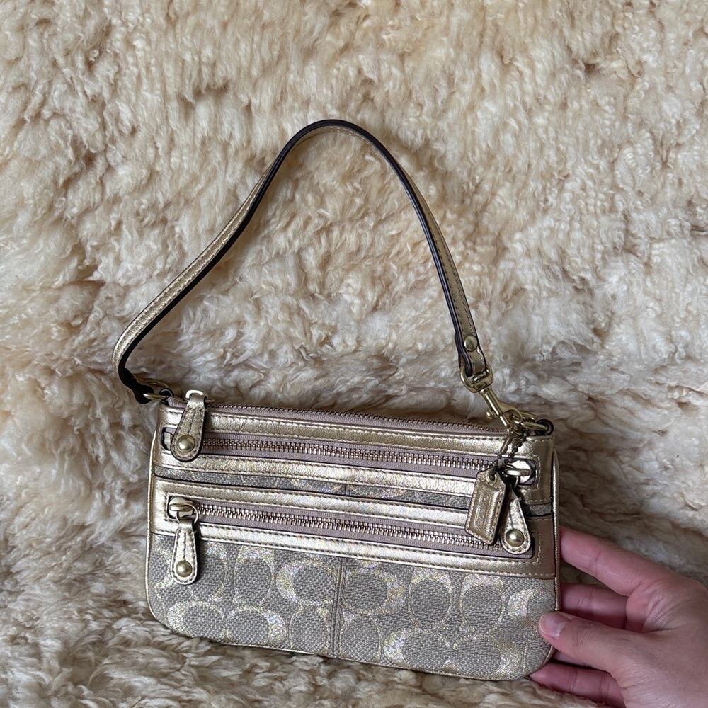Coach Gold Canvas Leather Signature Wristlet